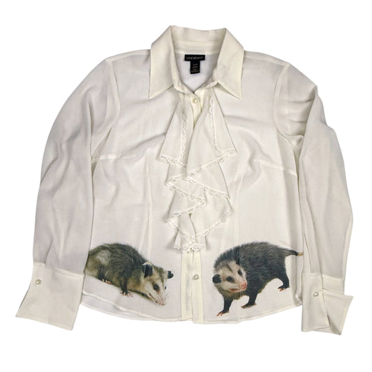 OPPOSUM CREAM RUFFLE BUTTON UP BLOUSE - 14/16