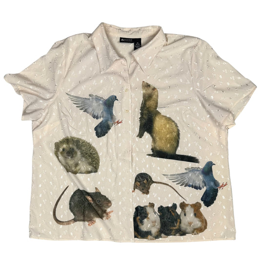 CRITTER BUTTON UP EMBROIDERED BLOUSE - 3XL