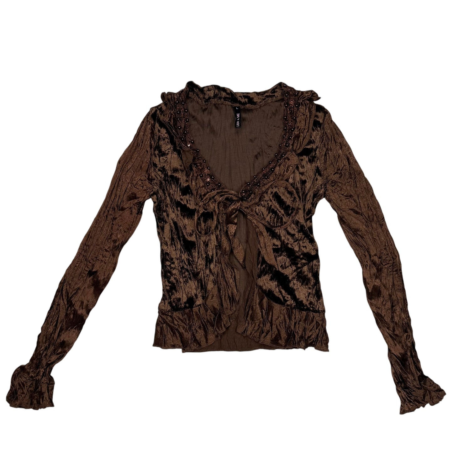 VINTAGE LISA & ME BROWN VELVET RUFFLE TOPS