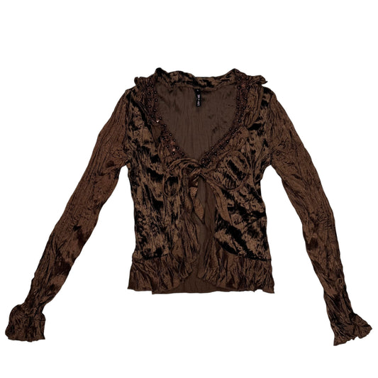 VINTAGE LISA & ME BROWN VELVET RUFFLE TOPS