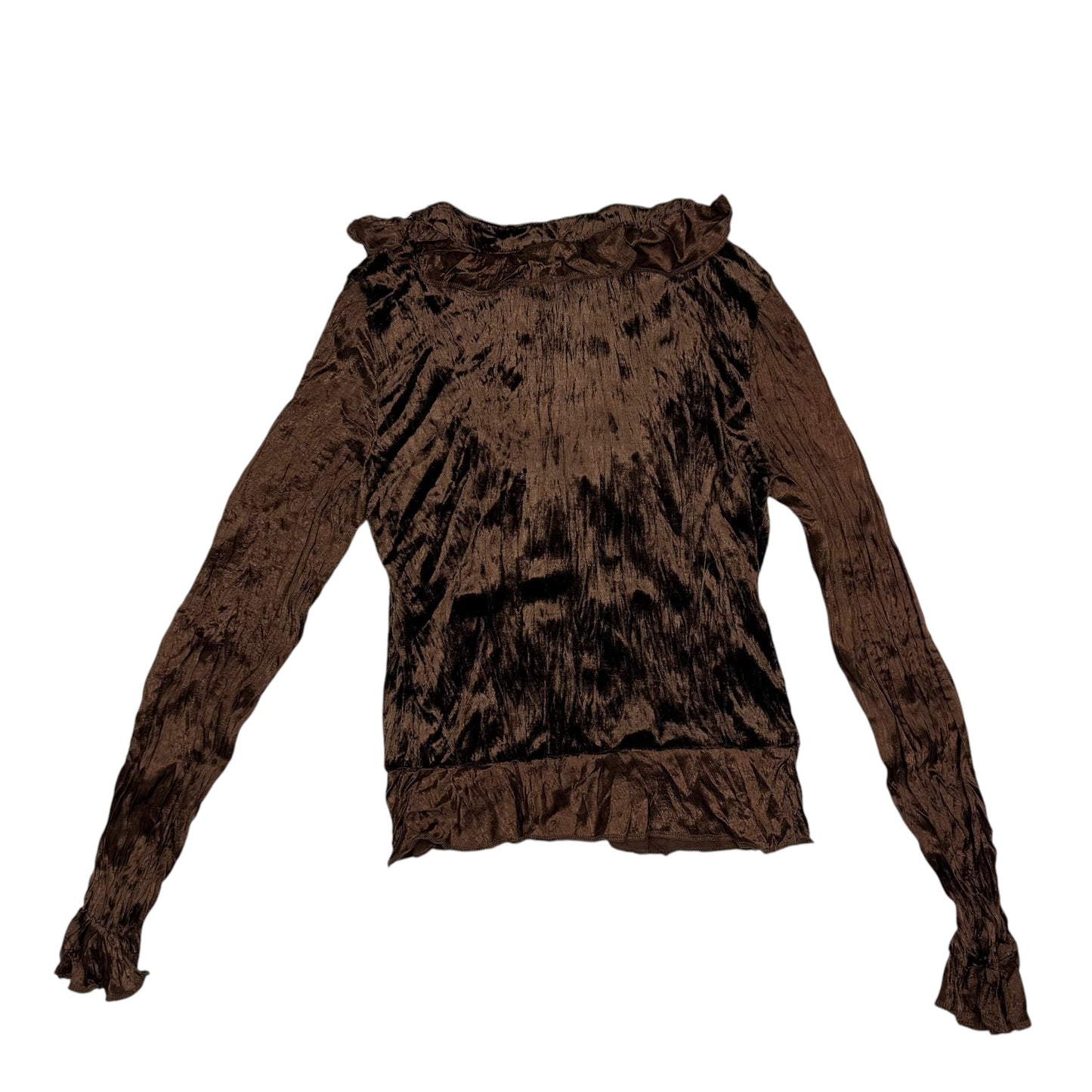 VINTAGE LISA & ME BROWN VELVET RUFFLE TOPS