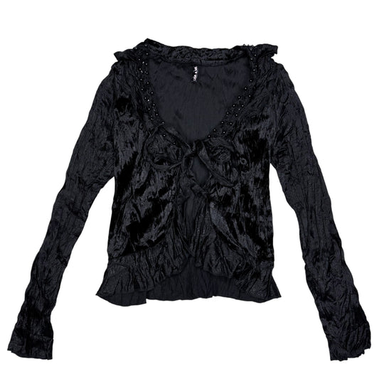 VINTAGE LISA & ME BLACK VELVET RUFFLE TOPS