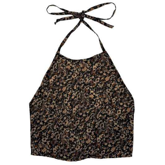 VINTAGE BROWN FLORAL HALTER TOP - XS