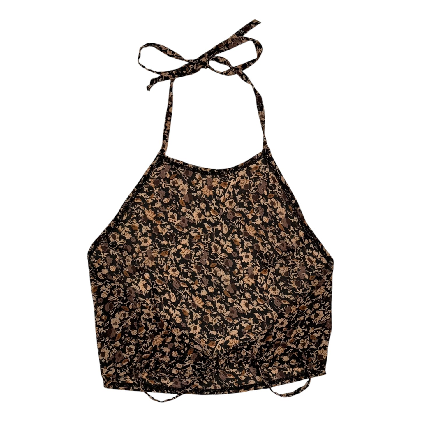 VINTAGE BROWN FLORAL HALTER TOP - XS