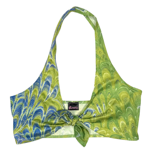 VINTAGE FREDERICK'S OF HOLLYWOOD GREEN PSYCHEDELIC PRINT HALTER TOP - M