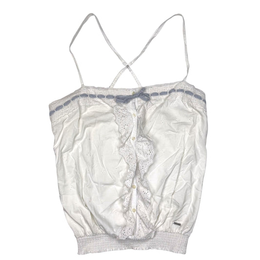 VINTAGE HOLLISTER WHITE RUFFLED BUTTON UP EYELET TANK TOP - S/M