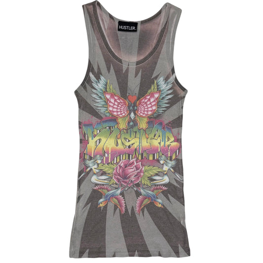 VINTAGE HUSTLER GRAFFITI ALL OVER PRINT RIBBED TANK - M