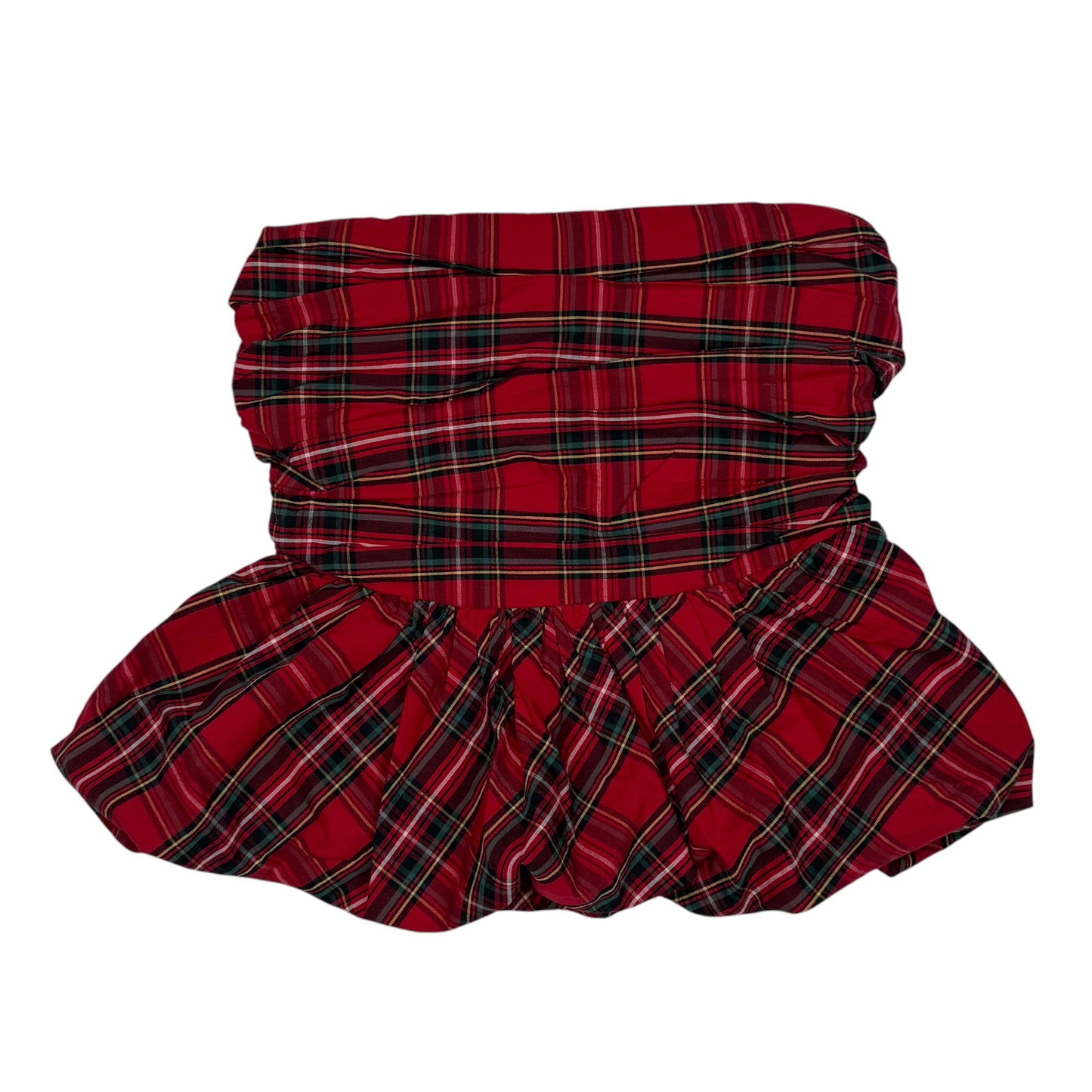 VINTAGE HOLLISTER STRAPLESS RED PLAID PEPLUM TOP - XS/S