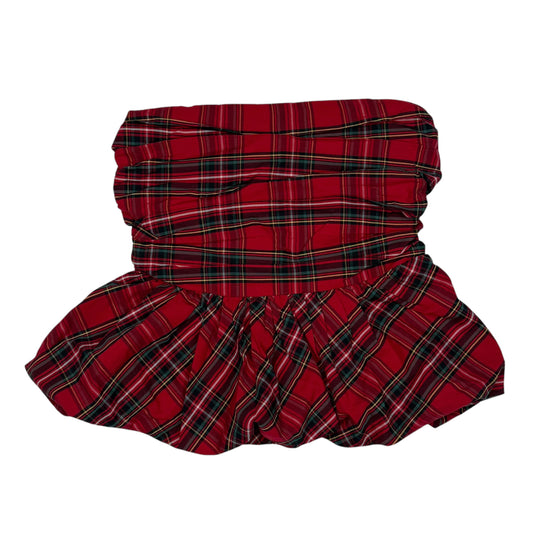 VINTAGE HOLLISTER STRAPLESS RED PLAID PEPLUM TOP - XS/S