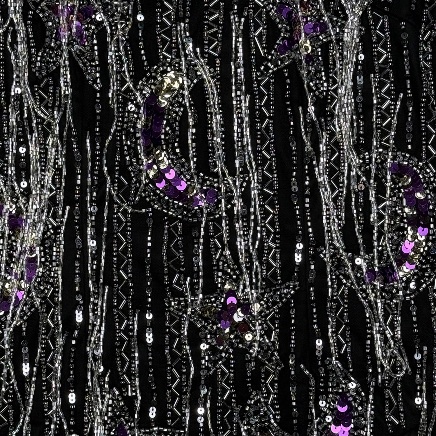 NASTY GAL SEQUINED BLACK BODY SUIT WITH BEADED TASSLES - XS/S