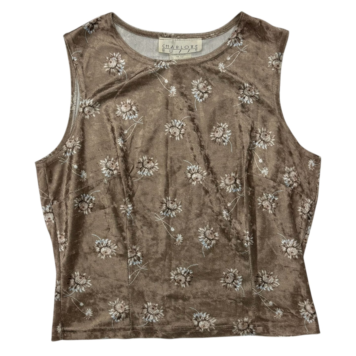 VINTAGE CHARLOTTE RUSSE BEIGE FLORAL VELVET TANK TOP - M