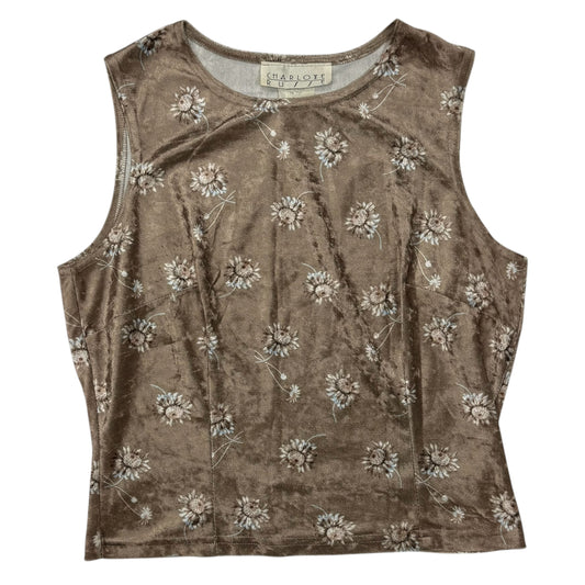 VINTAGE CHARLOTTE RUSSE BEIGE FLORAL VELVET TANK TOP - M