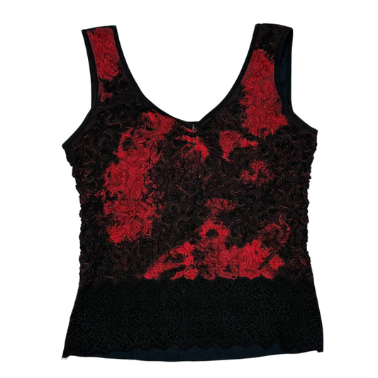 VINTAGE MEZON RED AND BLACK RUCHED SLEEVELESS TOP - S/M