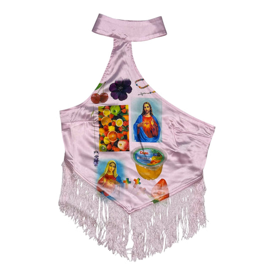 JESUS FRUIT SALAD PINK HALTER TOP - XS