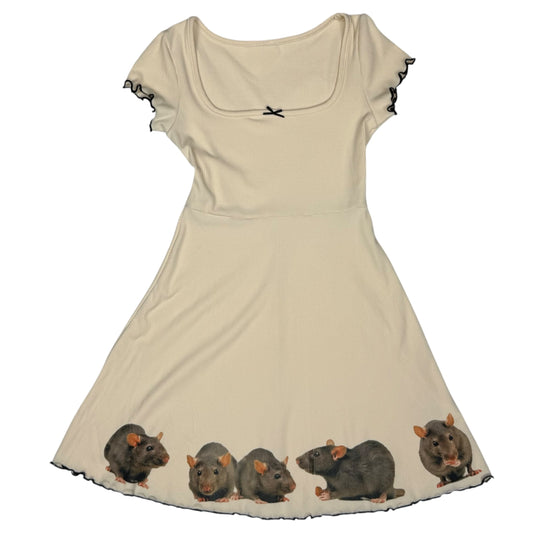 RAT LINE UP BABY DOLL CREAM DRESS - S