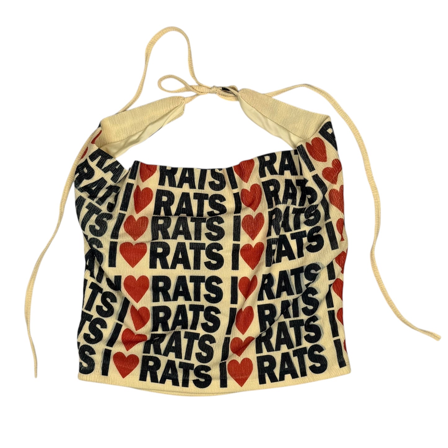 I HEART RATS PALE YELLOW HALTER TOP - L/XL