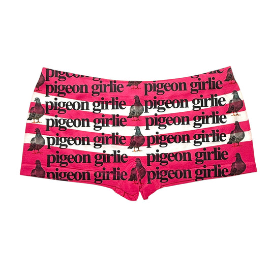 PIGEON GIRLIE DARK PINK STRIPED BOYSHORT UNDIES - M