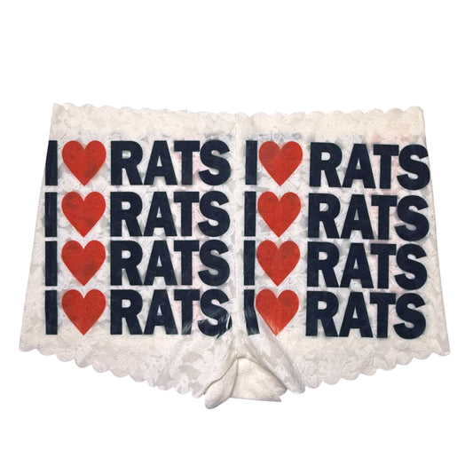 I <3 RATS WHITE LACE BOYSHORT UNDIES - M