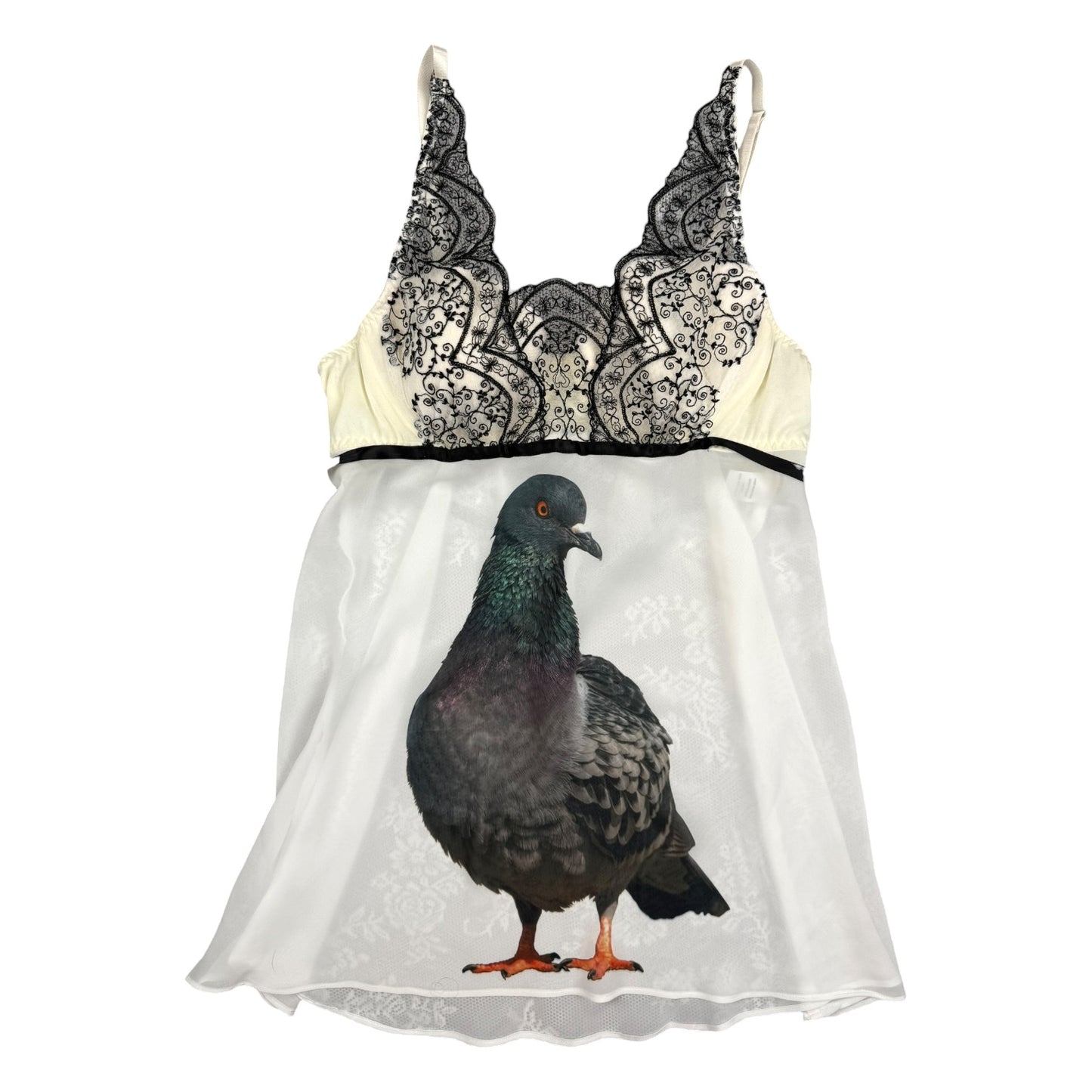 BIG PIGEON BLACK LACE MESH WHITE BABYDOLL - M