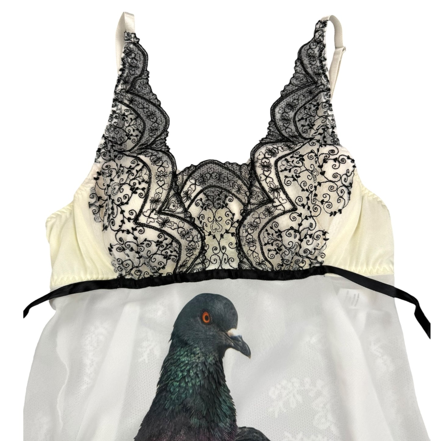 BIG PIGEON BLACK LACE MESH WHITE BABYDOLL - M