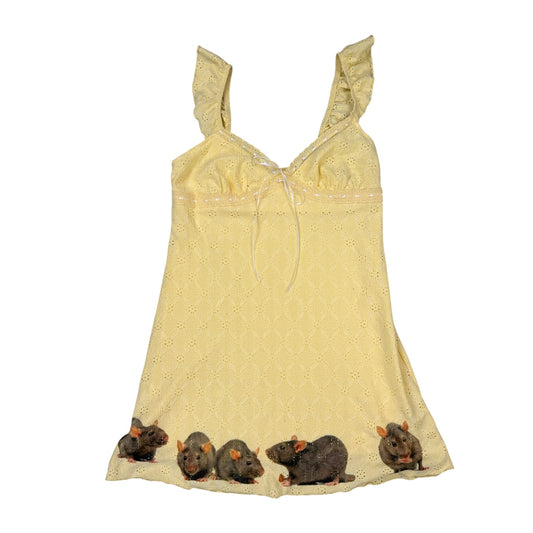 RAT LINE UP YELLOW EYELET DRESS - M