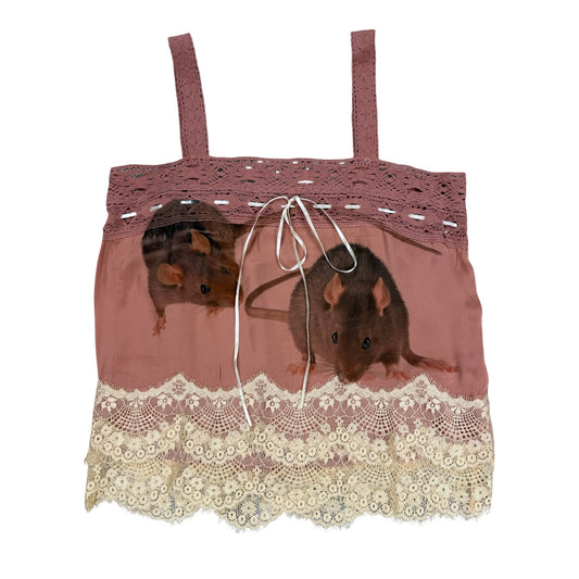 RAT FRIENDS PINK LACE CROCHET TANK - S