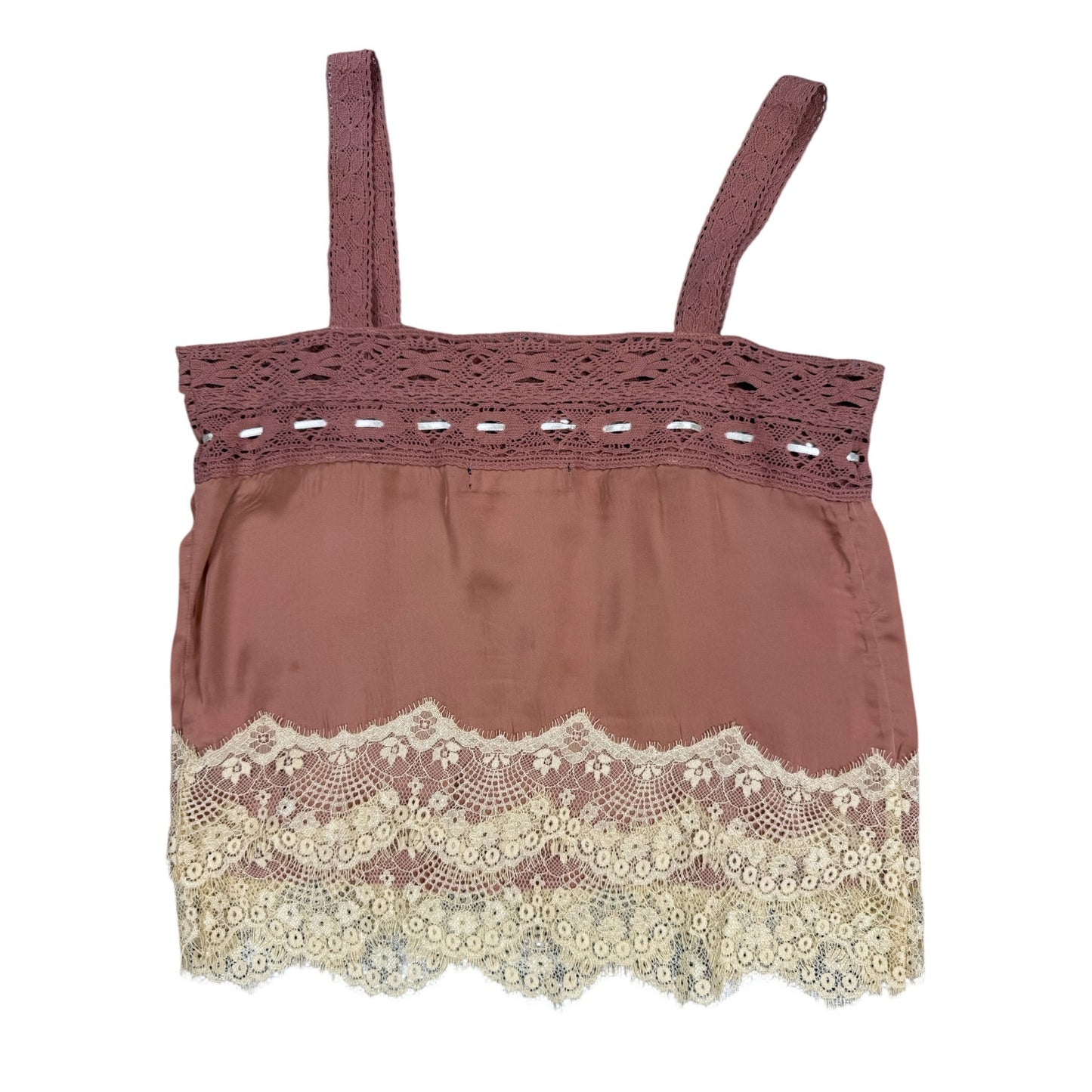RAT FRIENDS PINK LACE CROCHET TANK - S