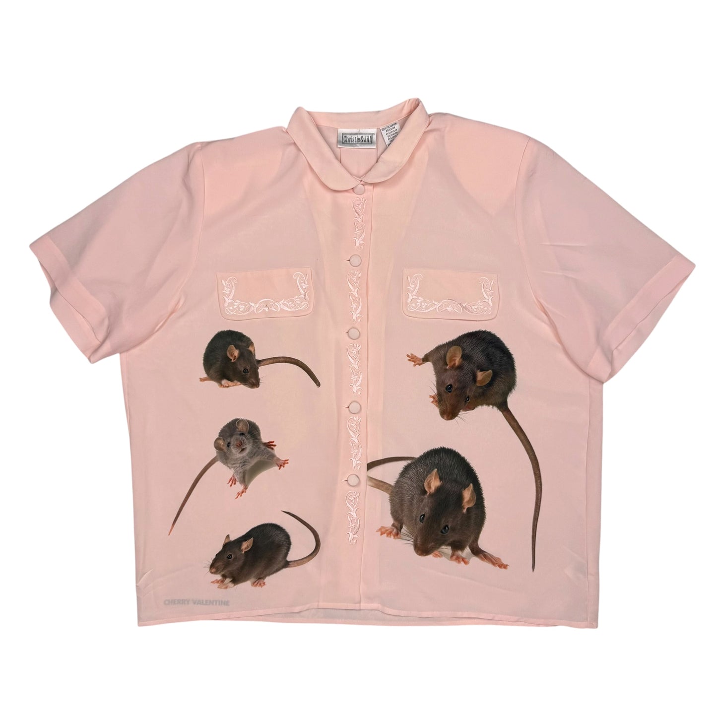 RAT FRIENDS PINK UPCYCLED BUTTON UP BLOUSE - XL