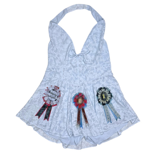 AWARD RIBBON BLUE HALTER MINI DRESS - 2X
