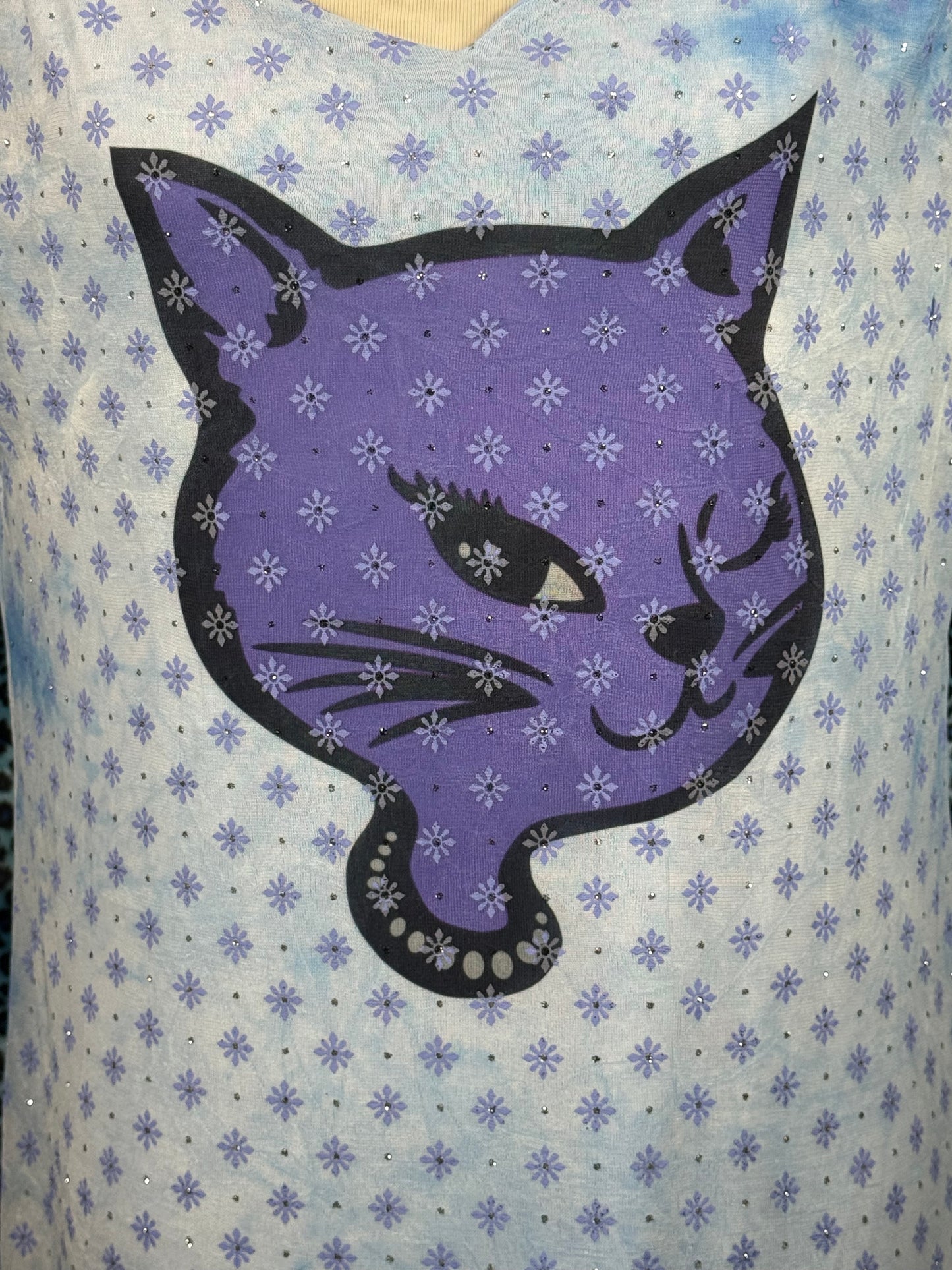 GLITTER KITTY BLUE DRESS - 2XL