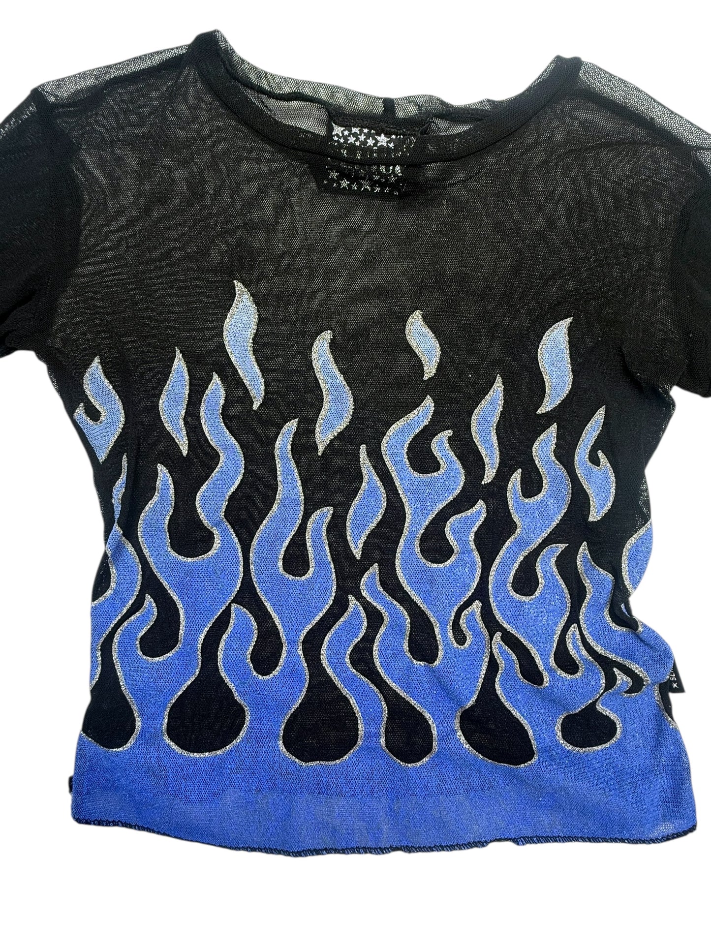 VINTAGE SERIOUS BLUE FLAME MESH TOP - XS