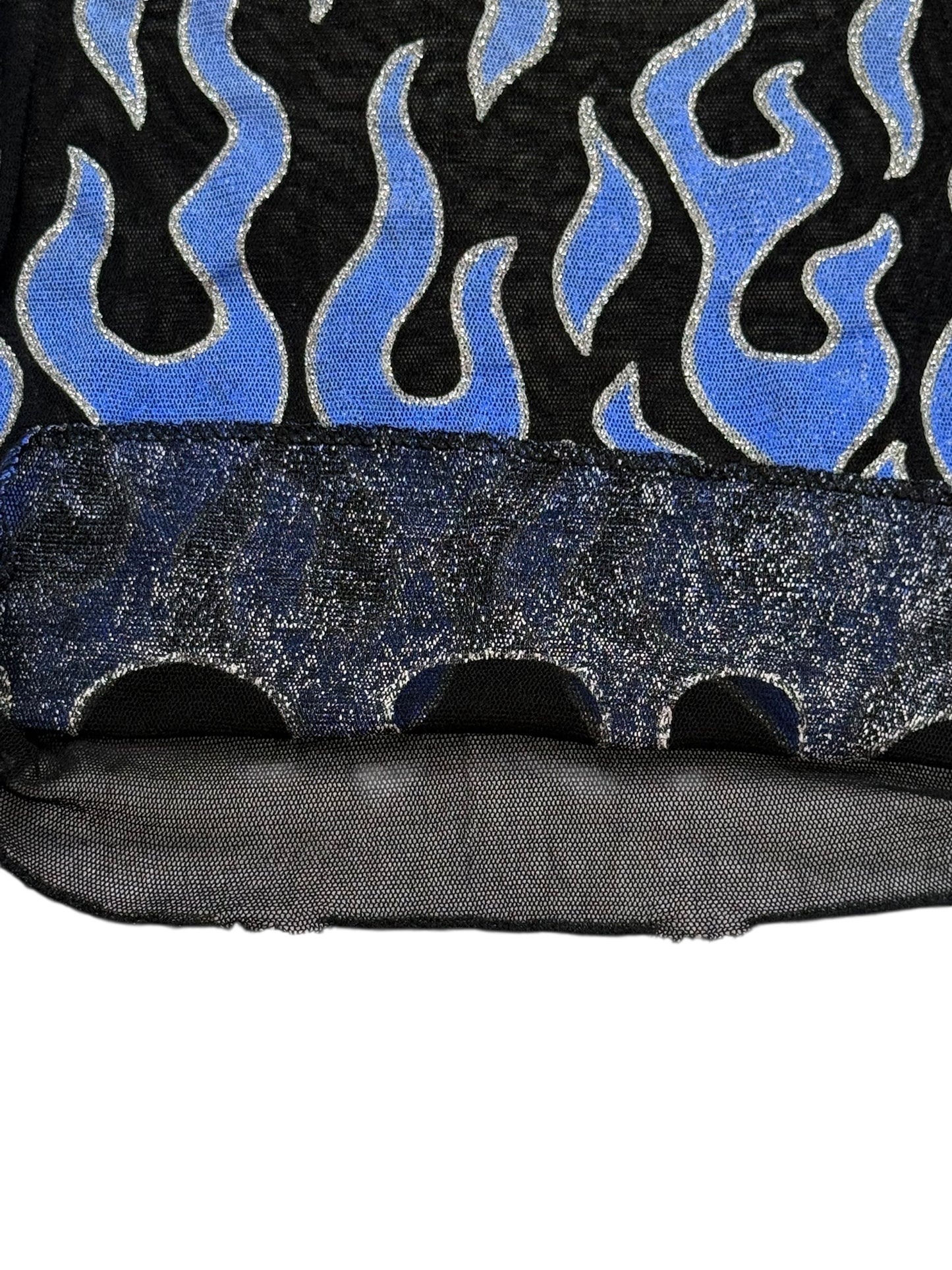 VINTAGE SERIOUS BLUE FLAME MESH TOP - XS
