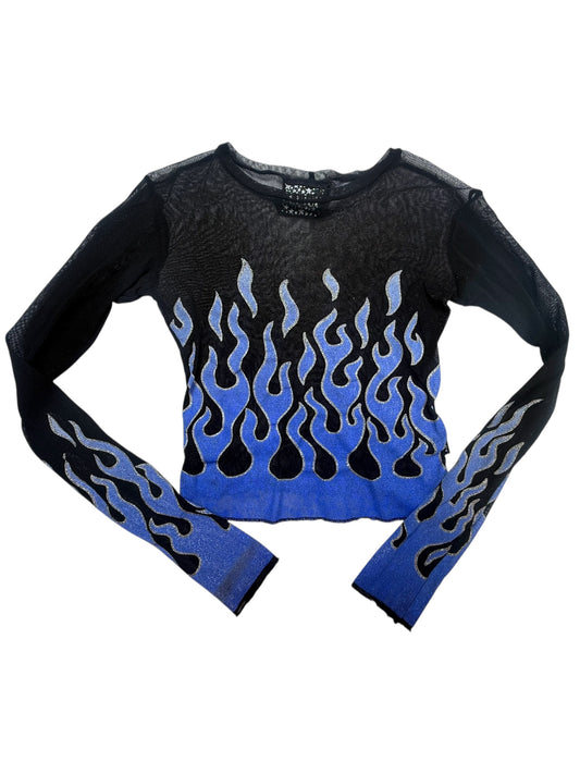 VINTAGE SERIOUS BLUE FLAME MESH TOP - XS