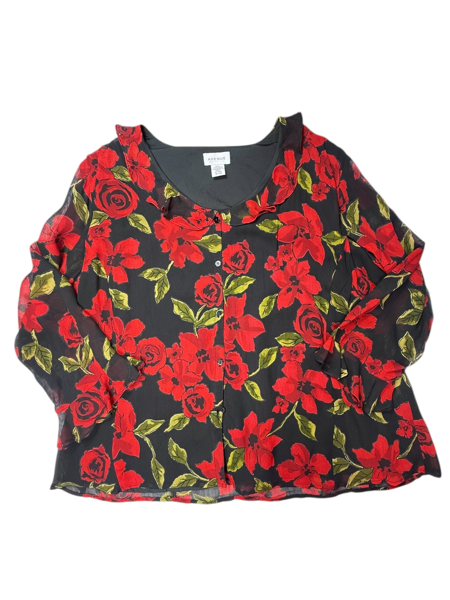 VINTAGE RED ROSE BLOUSE - 3X