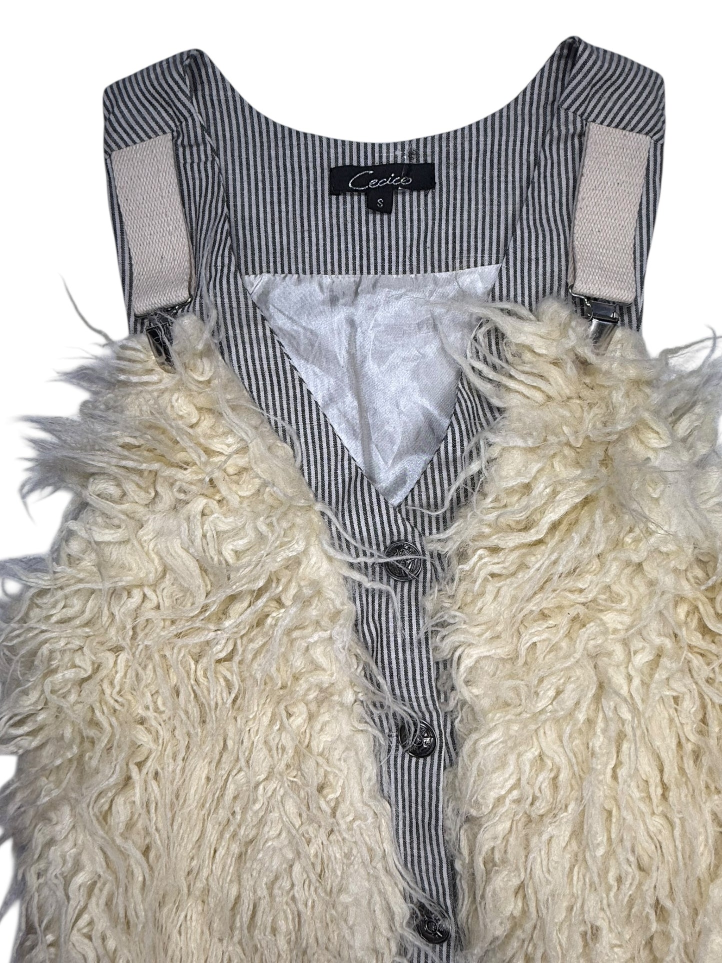 VINTAGE FAUX FUR PIN STRIPED VEST - S