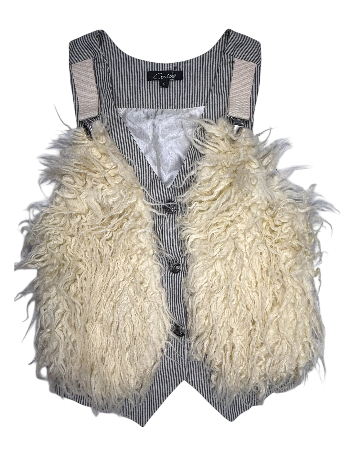 VINTAGE FAUX FUR PIN STRIPED VEST - S