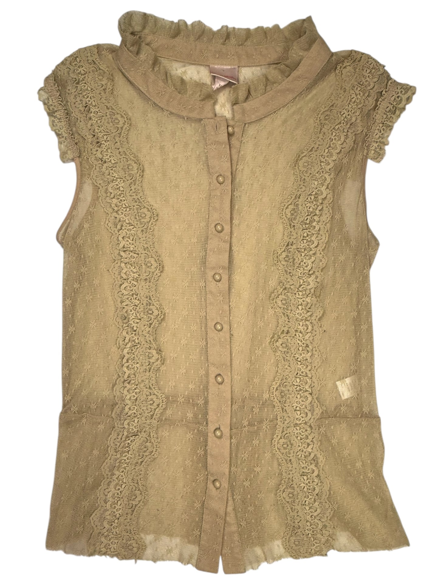 VINTAGE TAN LACE COQUETTE TANK TOP -  2X