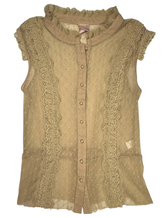 VINTAGE TAN LACE COQUETTE TANK TOP -  2X