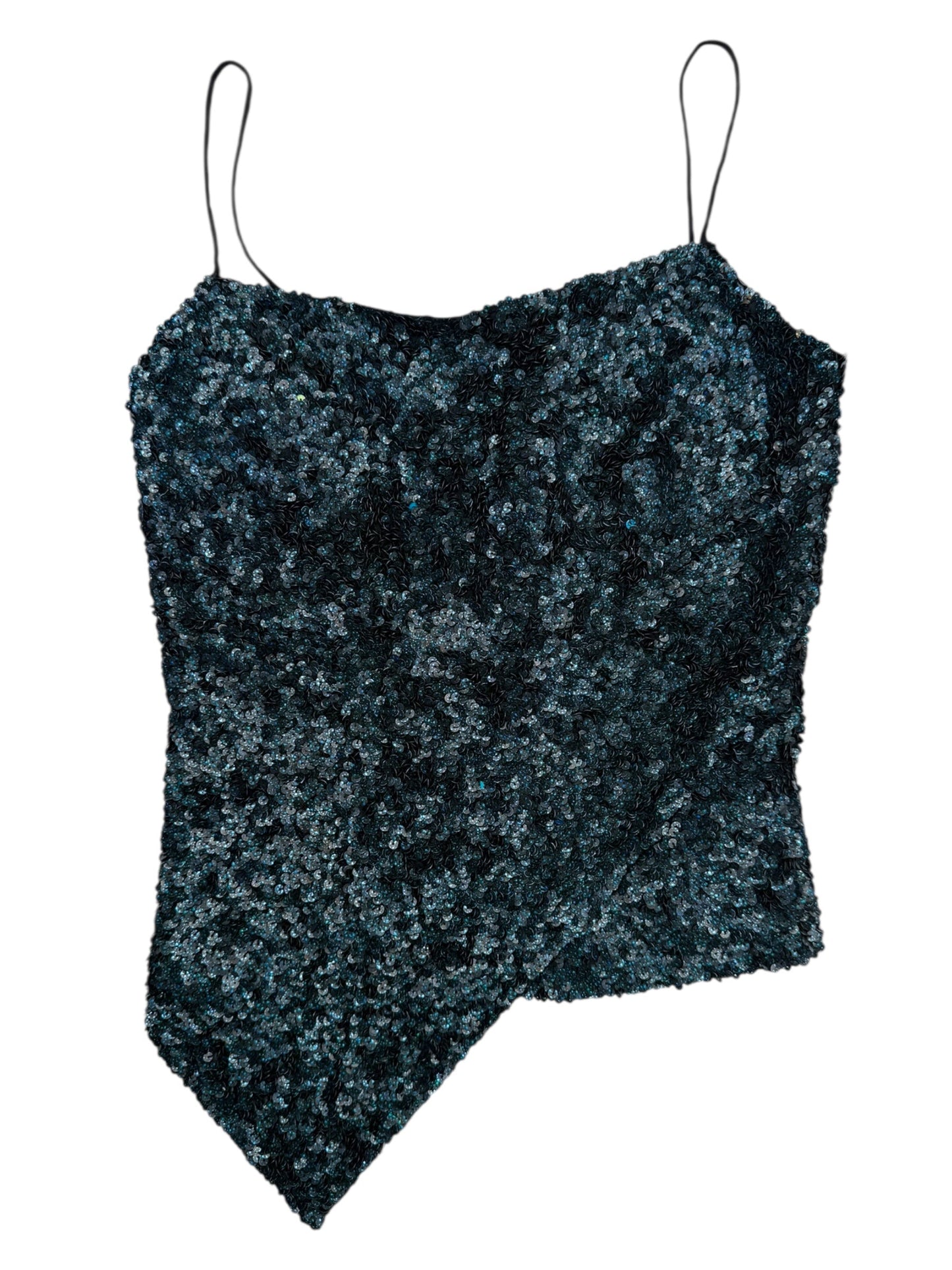 VINTAGE SEQUIN BLUE TANK TOP -  M