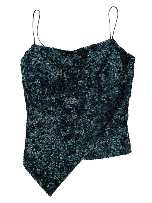 VINTAGE SEQUIN BLUE TANK TOP -  M