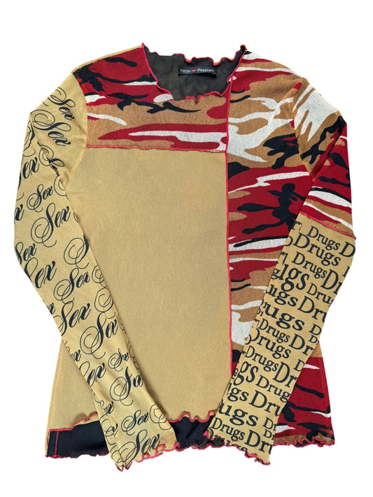 SEX DRUGS ARMY MESH TOP - L