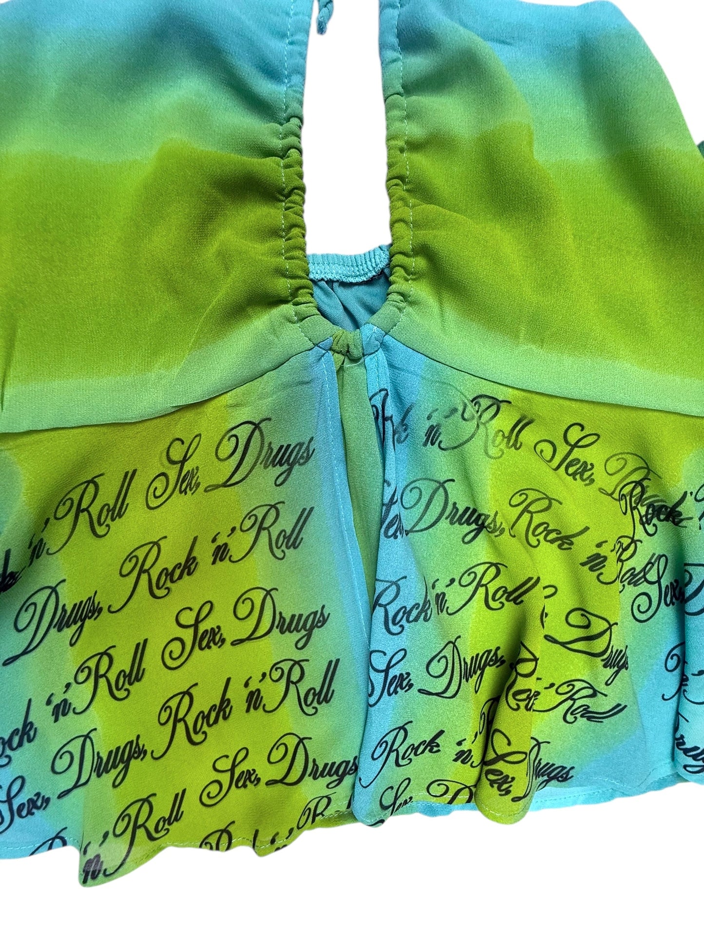SEX, DRUGS, AND ROCK N ROLL GREEN/BLUE HALTER TANK - XL