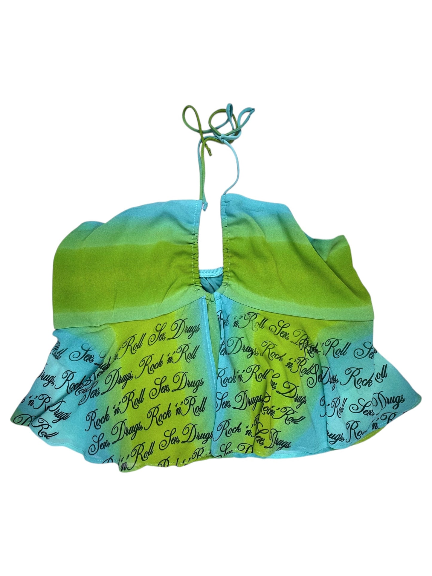 SEX, DRUGS, AND ROCK N ROLL GREEN/BLUE HALTER TANK - XL