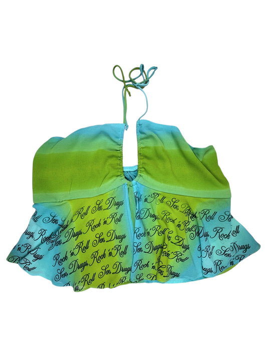 SEX, DRUGS, AND ROCK N ROLL GREEN/BLUE HALTER TANK - XL