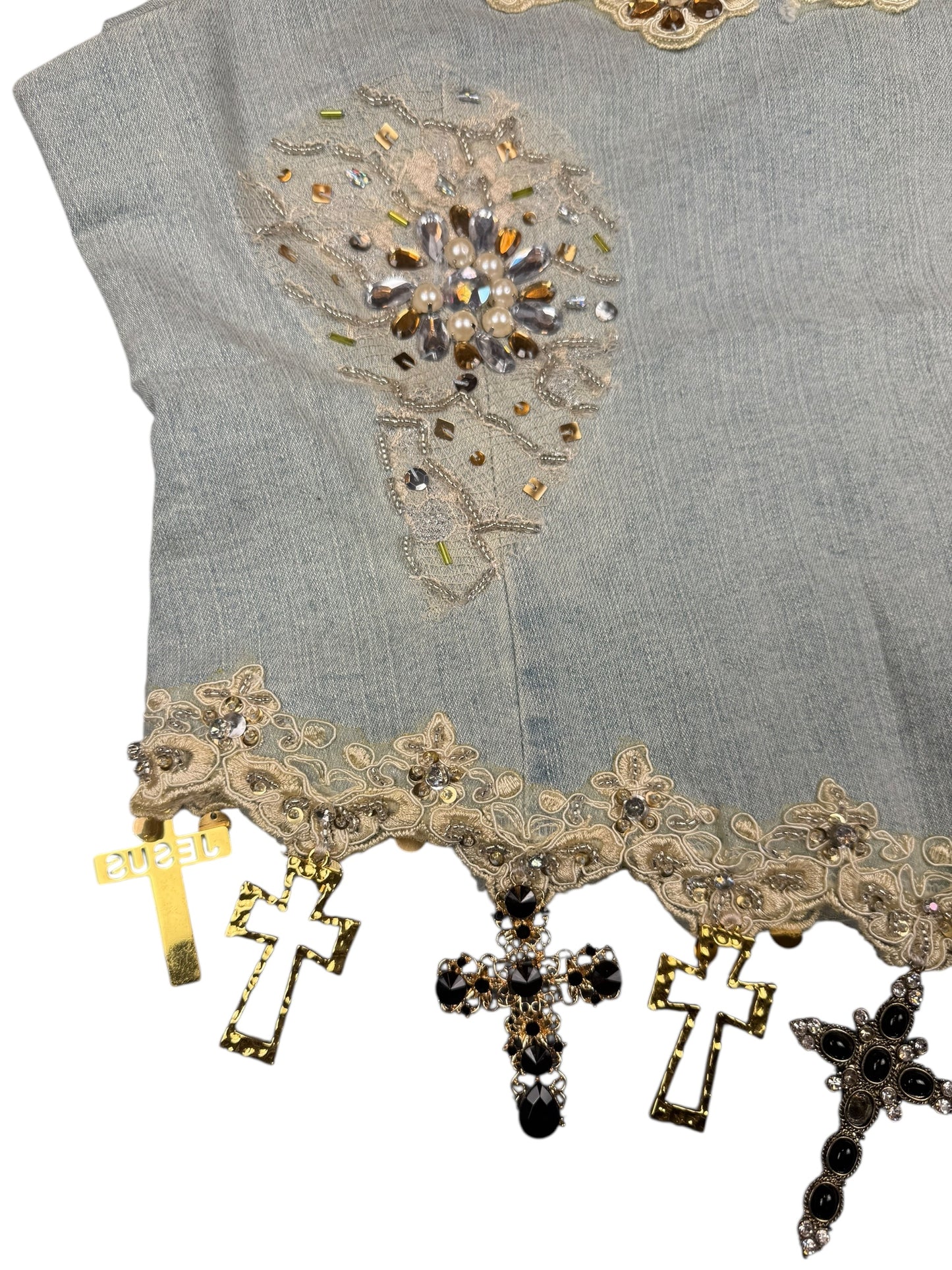 CROSS ME DENIM TANK - L