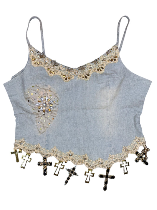 CROSS ME DENIM TANK - L