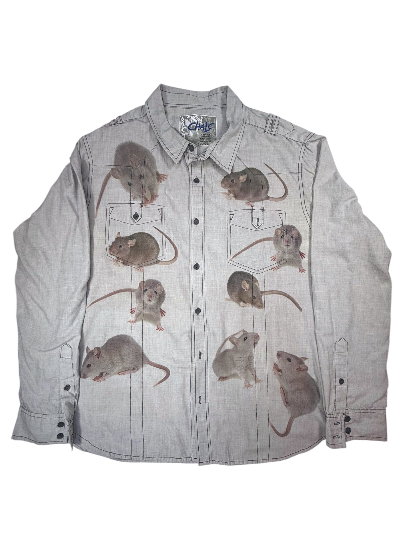 RATS GRAY LONG SLEEVE BUTTON UP - MENS 2XL