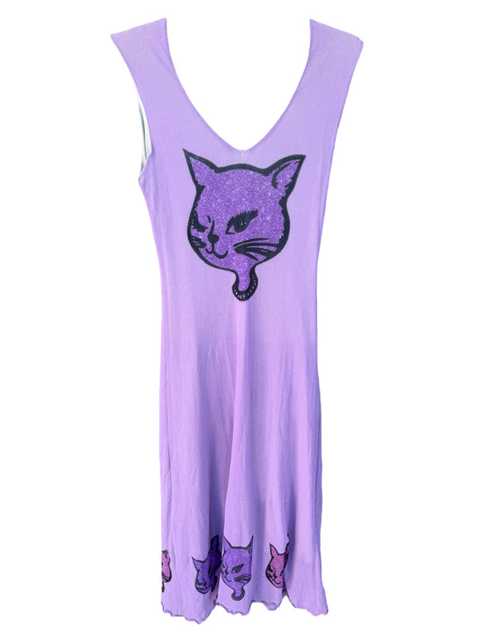 GLITTER KITTY PURPLE MESH DRESS - S