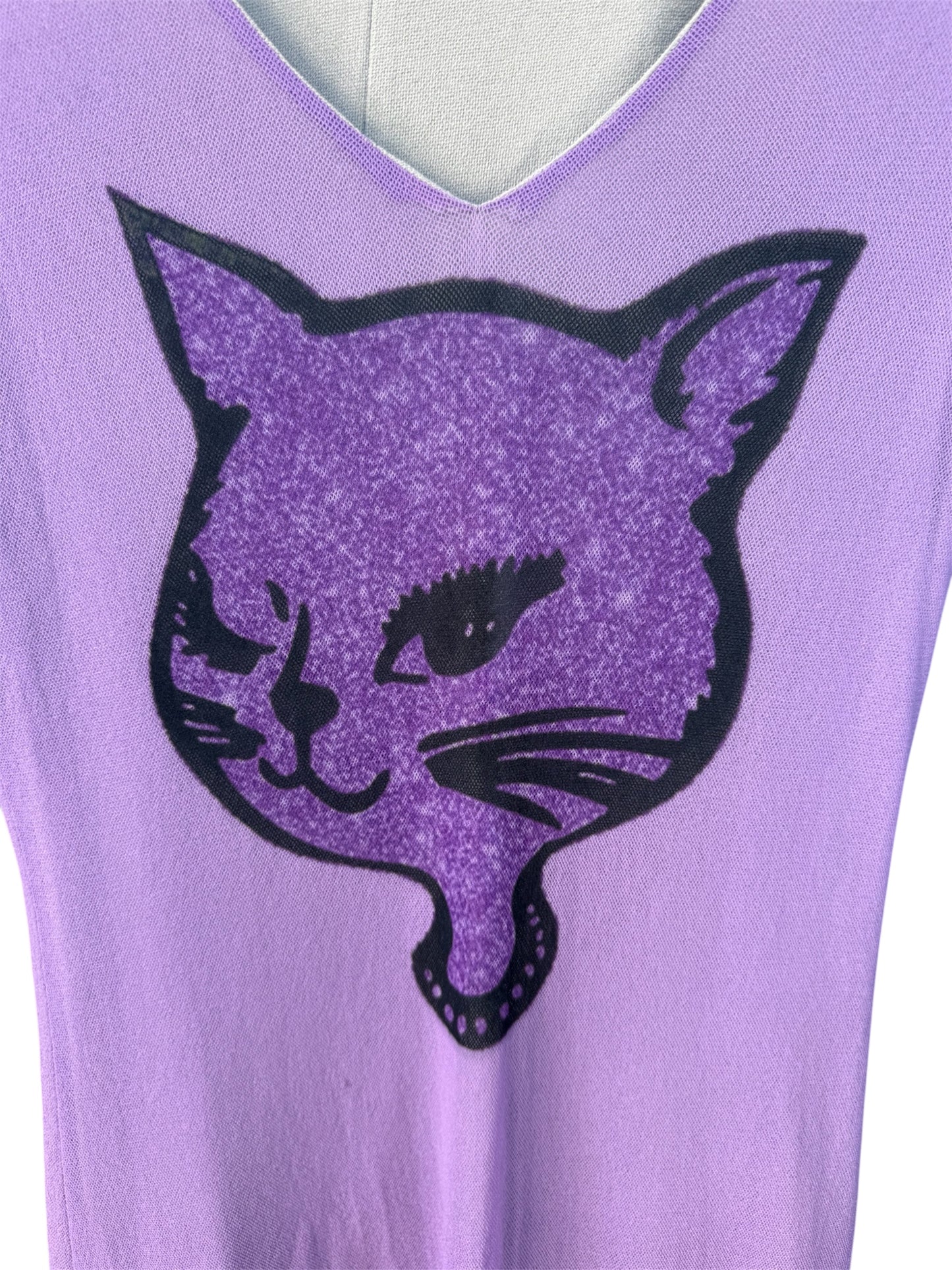 GLITTER KITTY PURPLE MESH DRESS - S