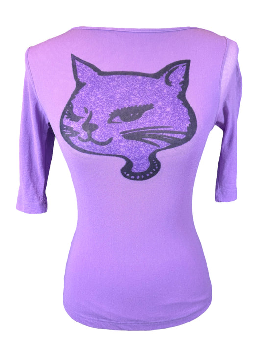 GLITTER KITTY PURPLE MESH TOP - M